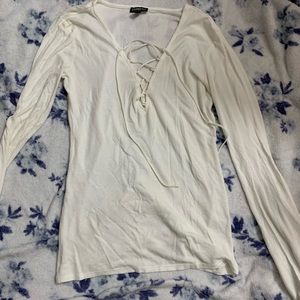 white cross tie v neck blouse